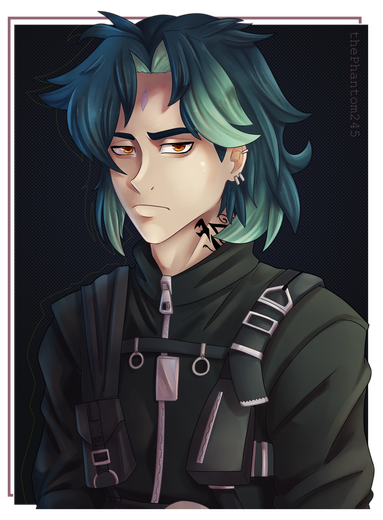 commission • fully shaded • half body • simple background