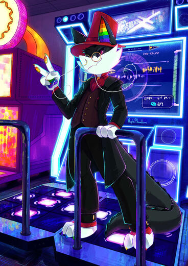 commission • pointy style • full body • complex background